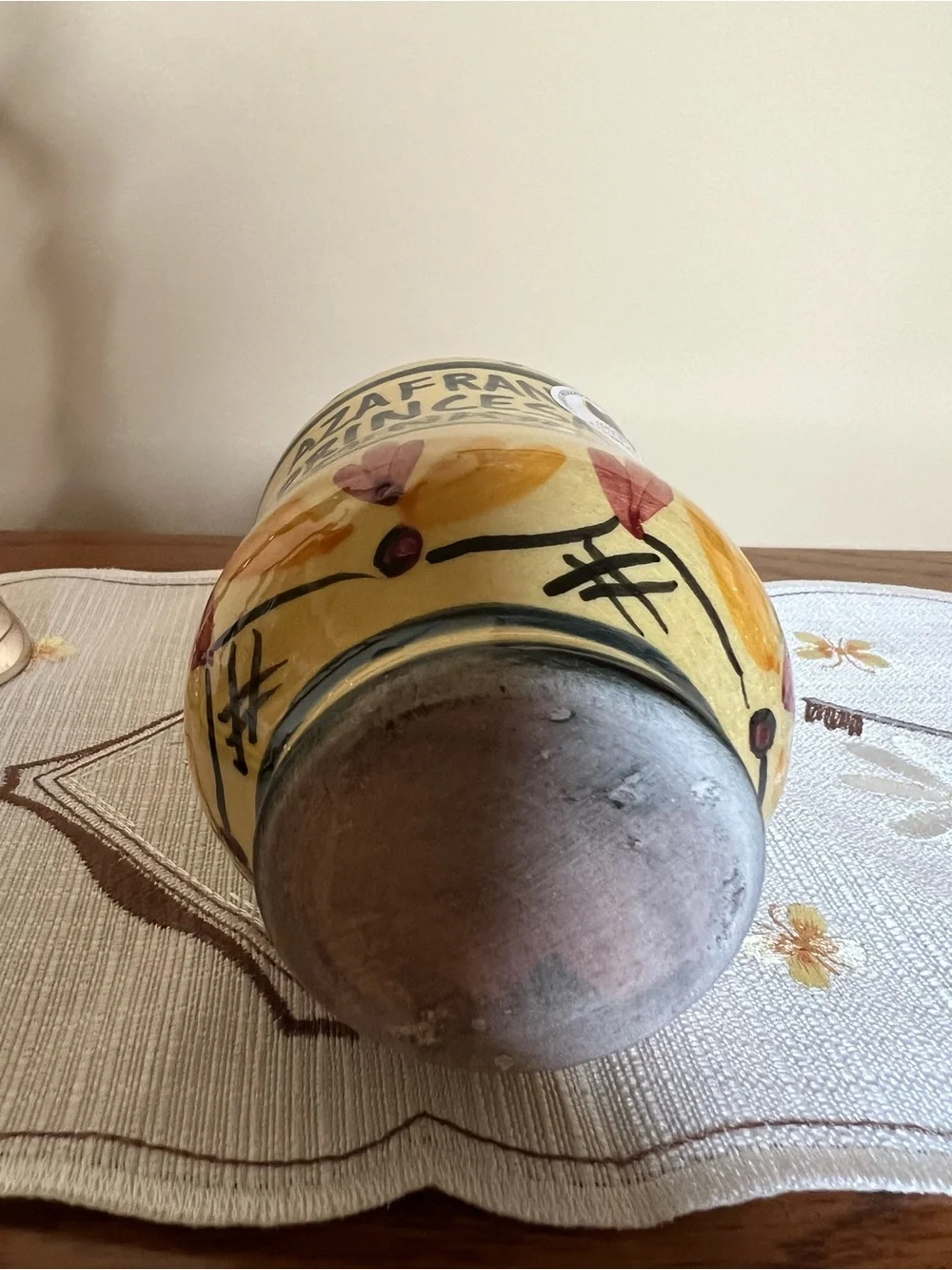 Princesa de Minaya Saffron Jar with Lid Ceramic Hand-Painted Yellow Blue - EMPTY